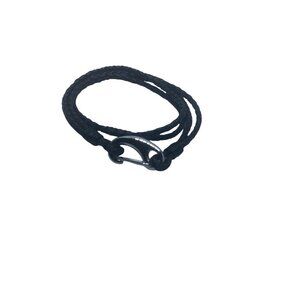 Braided Black Leather Bracelet With Steel Claw Clasp Mens 7.5 Inch Wristband